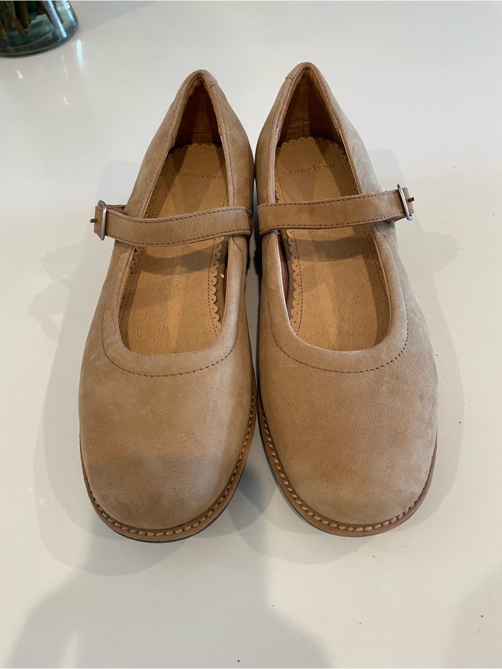 Lands’ End Tan Suede Mary Jane Flats Buckle Strap Women’s 8.5